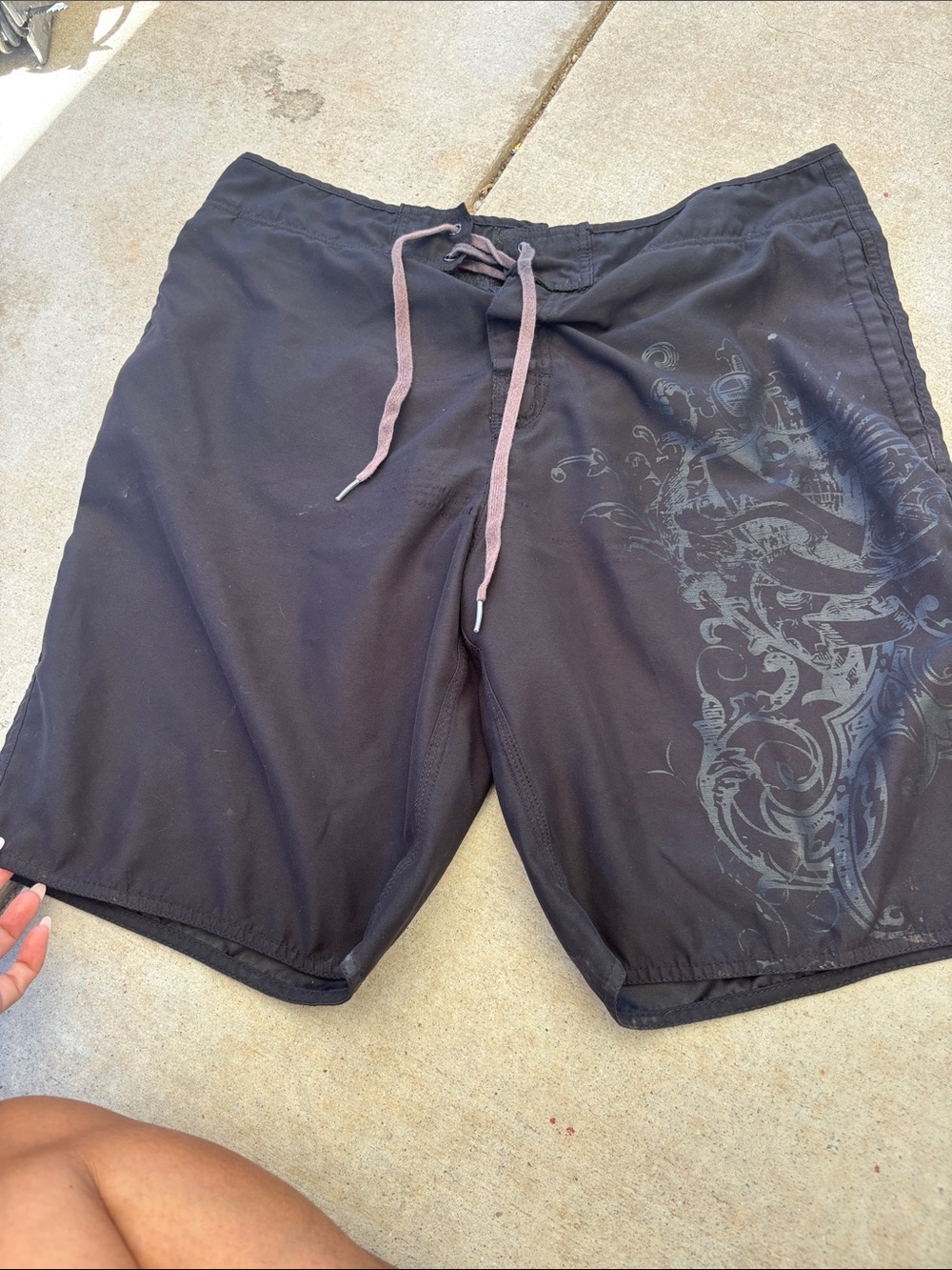 Anchor blue Men's Black Swim Trunks with Side Graphic
